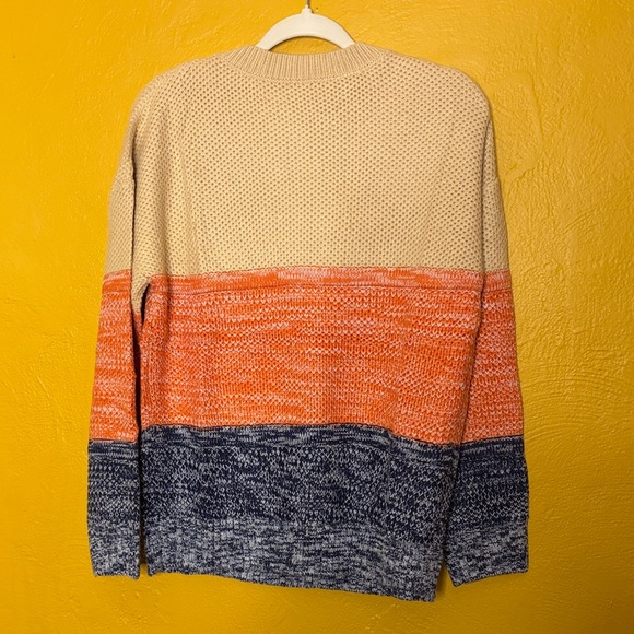 Amazon Originals Colorblock Sweater in Cream, Orange, and Blue, Sz. M - Picture 4 of 5